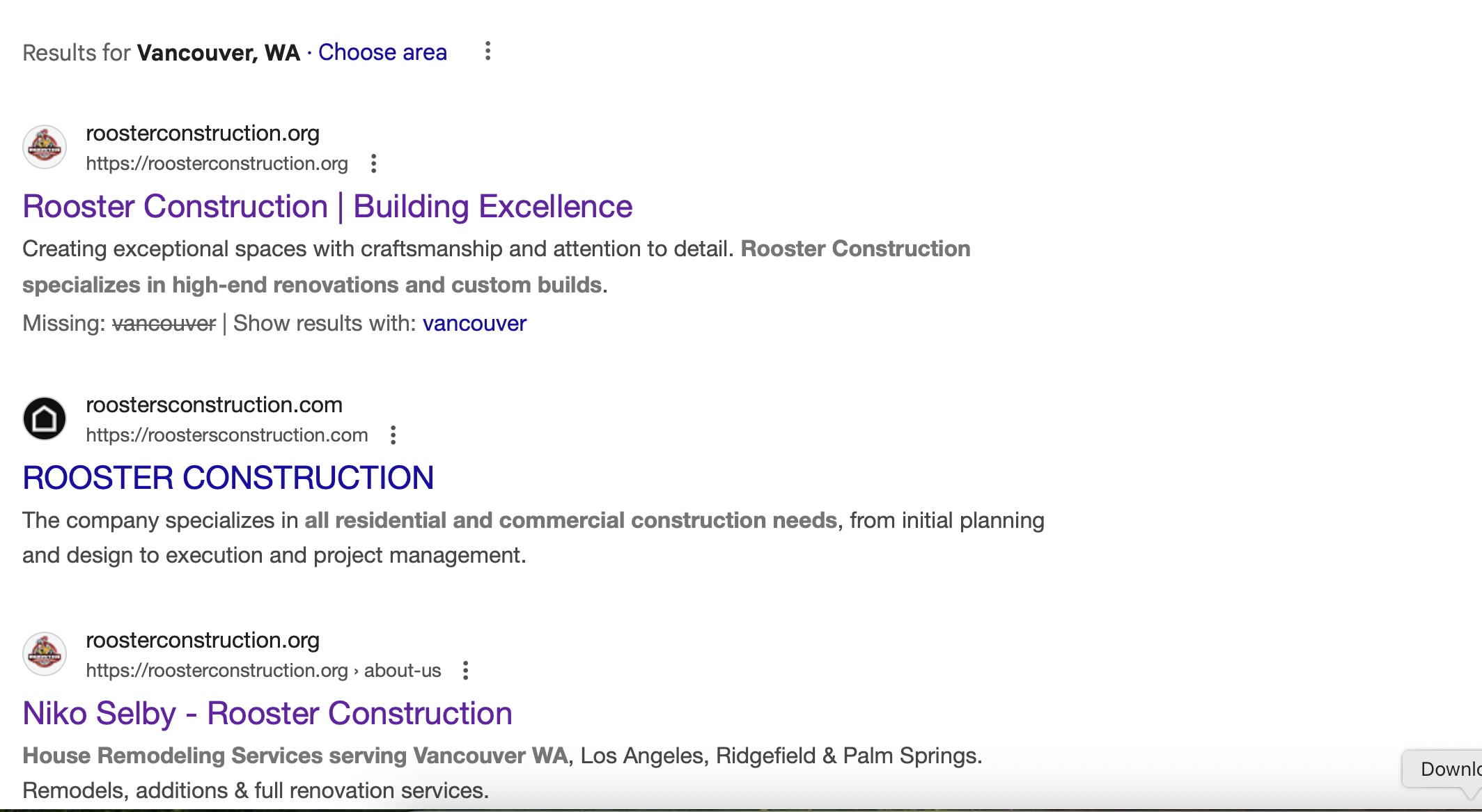 Google SEO Ranking for Rooster Construction